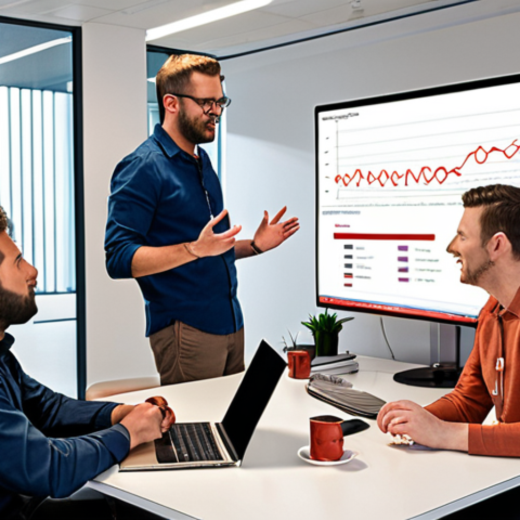 **Prompt:** A diverse agile team in a bright, modern, and collaborative workspace. They are actively engaged in discussion, with subtle, transparent digital overlays indicating positive "pulse survey" results and insightful "retrospective" observations flowing around them. A gentle, dynamic "heartbeat" or "pulse wave" pattern visually emanates from the team, symbolizing their collective well-being, trust, and continuous flow of communication. The atmosphere is one of genuine connection, psychological safety, and intrinsic agility, with a focus on human interaction rather than rigid metrics.