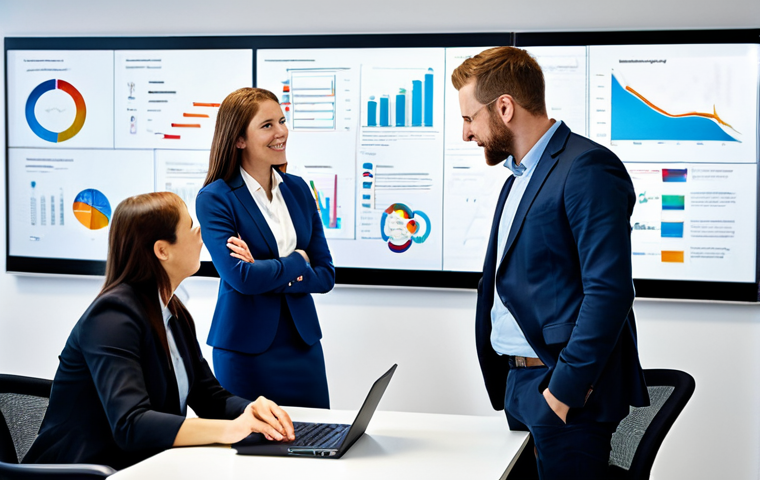 A diverse group of professional business people, fully clothed in appropriate, modest business casual attire. They are actively engaged in a collaborative brainstorming session around a large interactive screen displaying dynamic flowcharts and interconnected concepts, conveying an atmosphere of agility and co-creation. The setting is a bright, modern, open-plan office space with contemporary furniture and ample natural light. perfect anatomy, correct proportions, natural poses, well-formed hands, proper finger count, professional photography, high quality, safe for work, appropriate content, family-friendly.