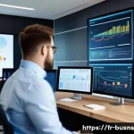 Home 21 비즈니스 민첩성을 위한 KPI 설정 방법 - A modern corporate office scene showing a diverse team of professionals collaborating around a large...