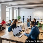 Home 19 비즈니스 민첩성을 위한 학습 조직 구축 - A modern open office space in Paris with diverse professionals actively engaging in a collaborative ...