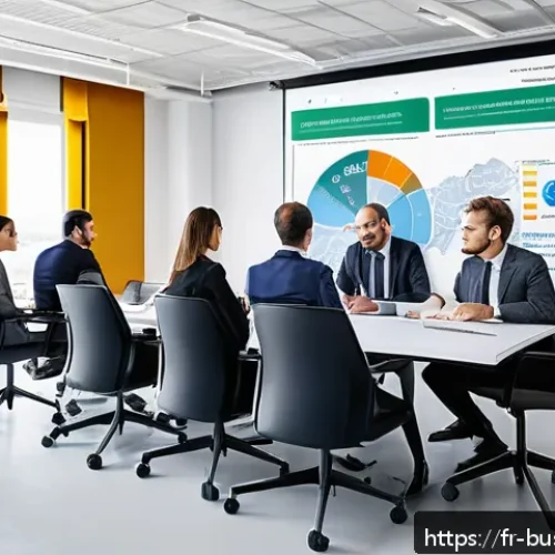 Home 17 비즈니스 민첩성을 위한 프로젝트 우선순위 설정 - A modern French office setting with a diverse team of professionals gathered around a sleek conferen...